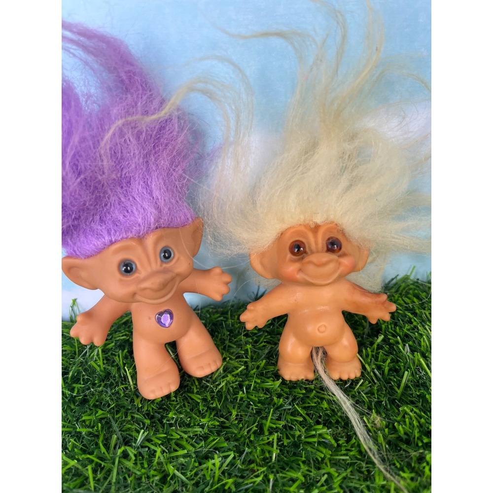 Vintage Russ Troll Doll Lot Purple Heart Gem Blonde Hair 3 Inch Retro 90s Toys